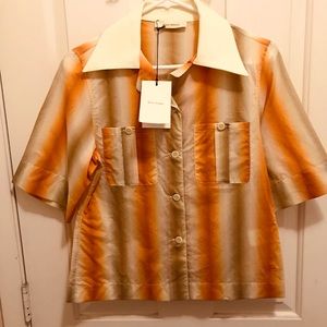 (NEW)w/TAGS WALES BONNER GRADIENT COTTON SUNRISE SHORT SLEEVE ORANGE TOP (42)
